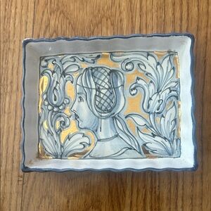 Handcrafted Ceramic Art small jewelry or key holder with Gold and Blue Accents